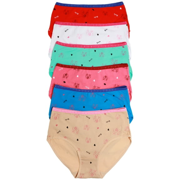 Angelina Women's Cotton Mid-Rise Briefs Panties with Rose Print Design (6-Pack)