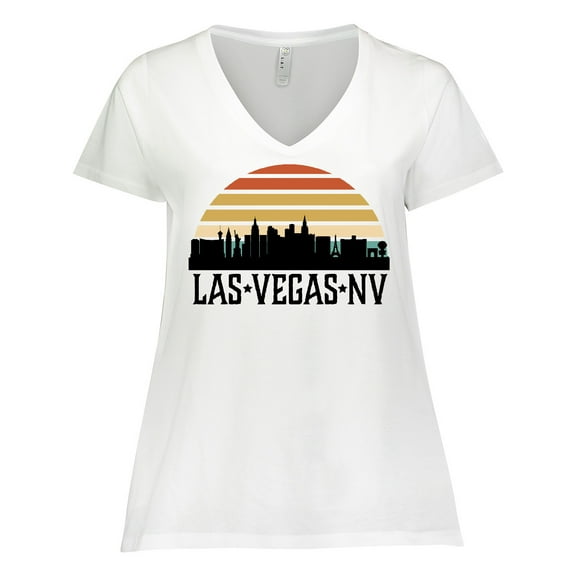 Inktastic Las Vegas Nevada Skyline Retro Women's Plus Size V-Neck T-Shirt