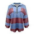 thumbnail image 6 of hxobax Womens Oversized Striped Sweatshirt Half Zip Collar Pullover Tops Quilted Preppy Y2K Clothes, 6 of 6