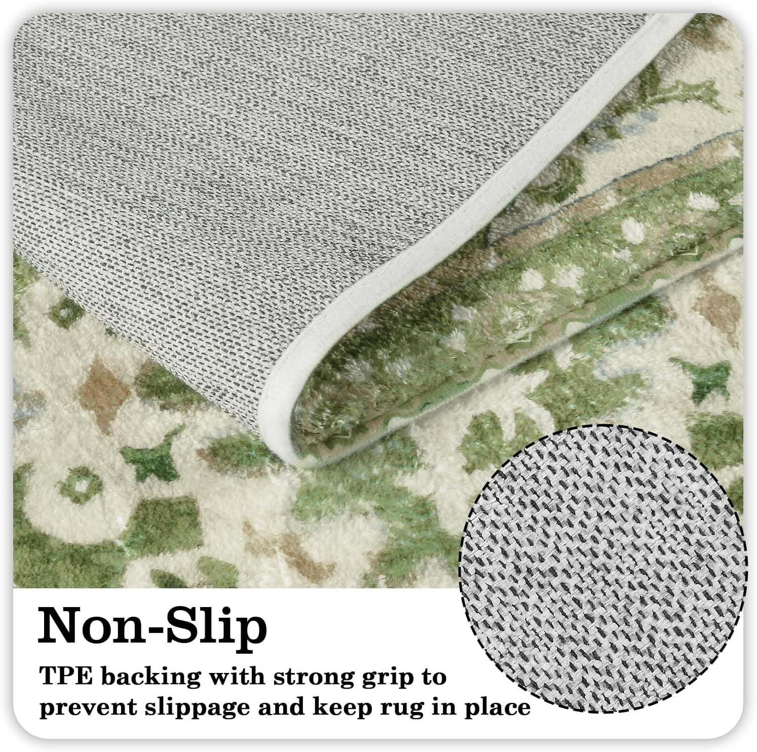 Boho Retro Bathroom Runner Sage Green Non-Slip Soft Long Bathroom Rugs Runner Oriental Tribal Machine Washable Bath Mat Farmhouse Cute Floral Bath Rug for Sink Tub Kids Room, 18x47 inch