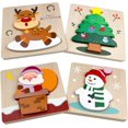 thumbnail image 3 of Anditoy Paquete de 4 rompecabezas de madera navideños para niños pequeños juguetes navideños rellenos de calcetines navideños regalos para fiestas, 3 of 4