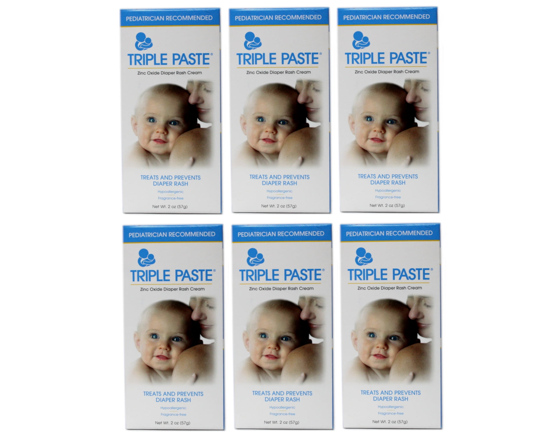 6 Pack Triple Paste Medicated Ointment for Diaper Rash 2oz Each
