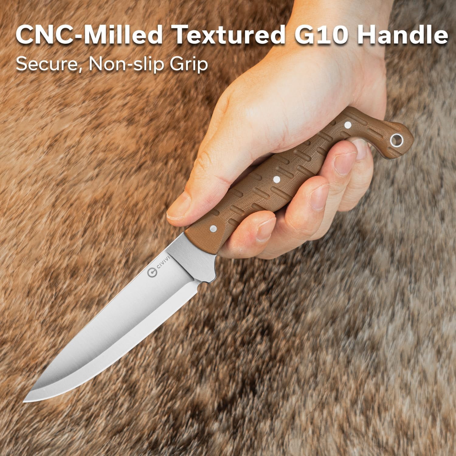 CIVIVI MDRN Hunter EDC Fixed Blade Knife with Kydex Sheath, Tactical Knife with 4.12" Nitro-V Blade G10 Handle for Survival Camping Hiking Hunting C23078-2, Gray