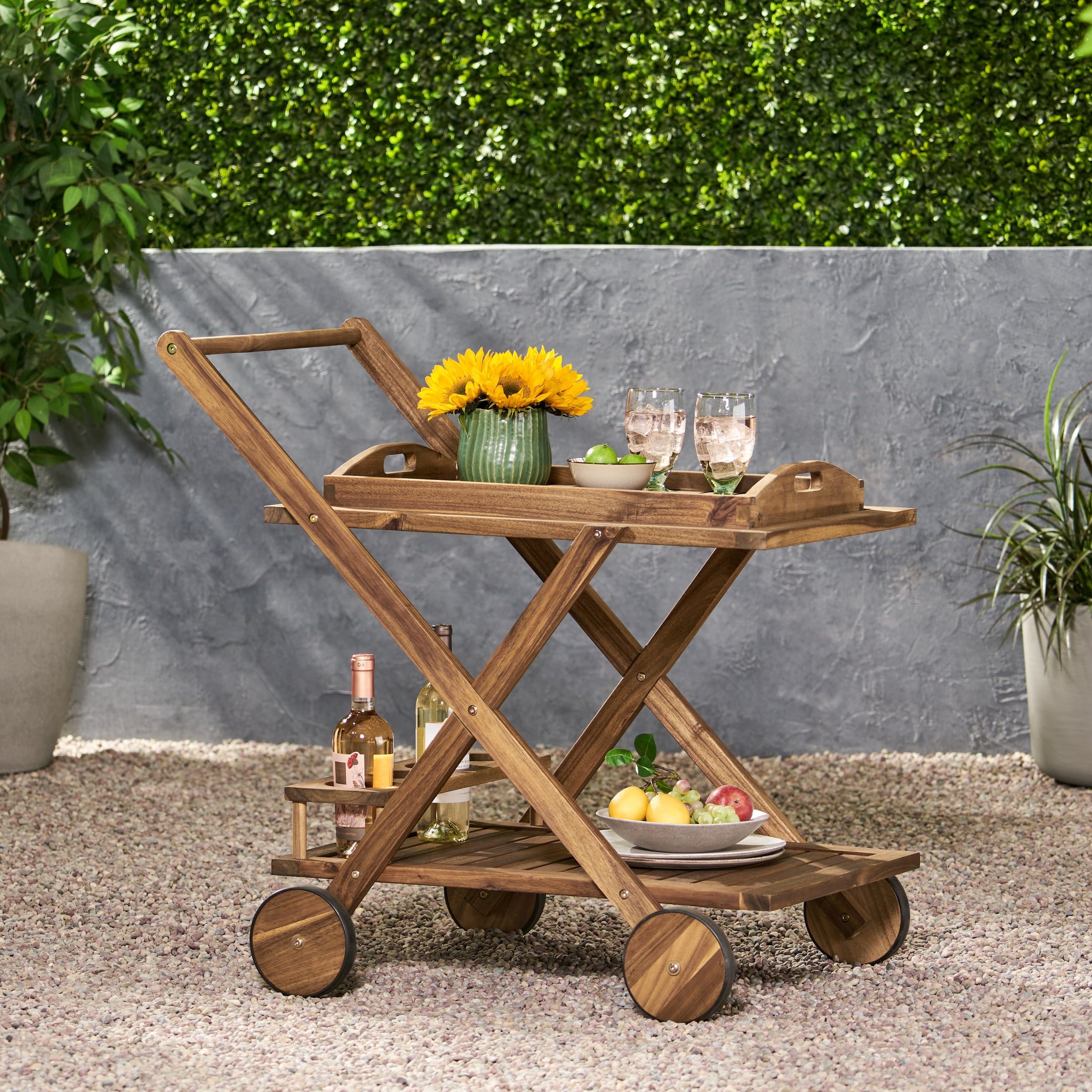 MAYEERTY 43.75" Modern WOOD METAL Portable BARCART Large Capacity Storage
