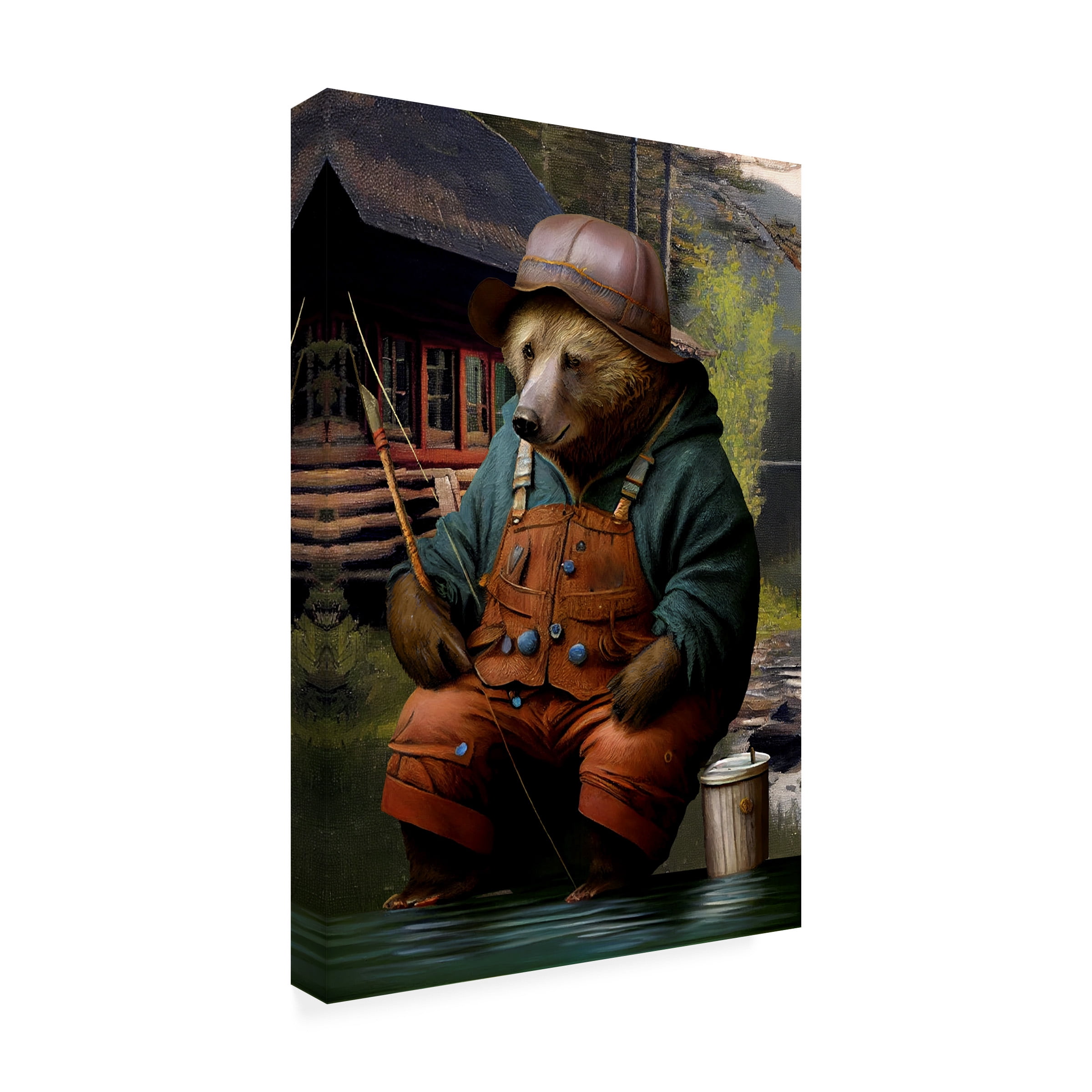Canvas Wall Art - Sasha 'Fishing Bear II' Wall Art for Living Room, Bedroom, or Office DÃ©cor by Trademark Fine Art - 16 x 24 Inches