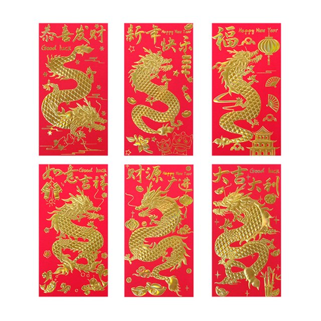 LCXmlly New Year Envelopes Smooth Surface Red Envelopes Wear Resistant Bright Color 6Pcs for 2024 Spring Festival New Year Money Gifting