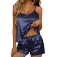 thumbnail image 2 of Soft Sleepwear Summer 2 Piece Loungewear Women's 2 Piece Satin Pajamas Set Camisole Top With Shorts Sleepwear Nightwear Navy Xxxl, 2 of 9
