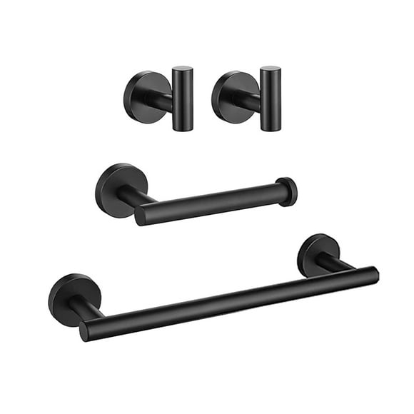 Amdohai 4 Pieces Bathroom Hardware Accessories Set Towel Bar Robe Hooks Toilet Paper Holder 304 Stainless Steel Wall Mounted Towel Holder Black