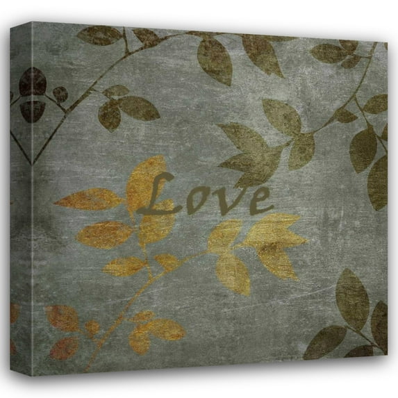 Kristin Emery 20x20 Gallery Wrapped Canvas Wall Art Titled - Green and Brown Leaves Love
