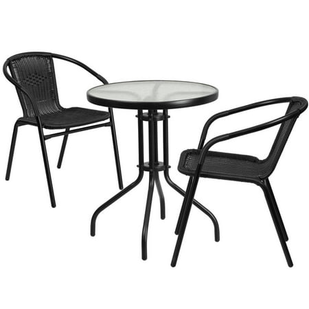 Flash Furniture 23 75 Round Glass Metal Table With 2 Black Rattan Flash Furniture 23 75 Round Glass Metal Table With 2 Black Rattan Stack Chairs