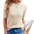 thumbnail image 2 of Short Sleeved Women Hollow-out Casual Crew Neck Knit Sweater Tops, 2 of 6