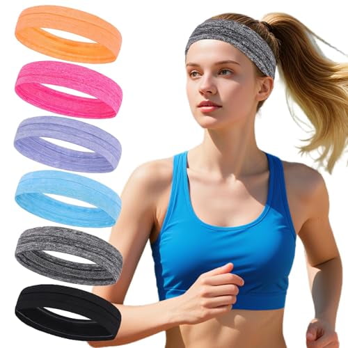 6Pcs Sports Headbands for Women,Women's Fashion Non Slip Head Bands,Moisture Wicking Sweatband for Sports Athletic Yoga Headband