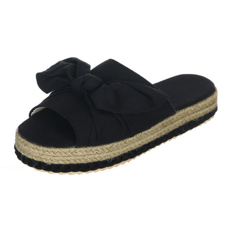 

Youmylove Women Slide Slippers Flip-Flops Casual Sandals Bowknot Canvas Slippers Casual Flat Beach Shoes Stylish Female Cozy Daily Walking
