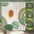 thumbnail image 2 of Boho Mid Century Shower Curtain Arch Sun Leaves Modern Minimalistic Decor Modern Bohemian Botanical Waterproof Green Bath Curtain Abstract Shower Curtain for Bathroom with 12 Hooks 72" x 72", 2 of 6