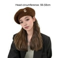 thumbnail image 6 of Lady Winter Beanie Rhinestone Letter Decor Japanese Style Elastic Beret Anti-slip Keep Warm Knitted Cap Solid Color Painter Hat, 6 of 8