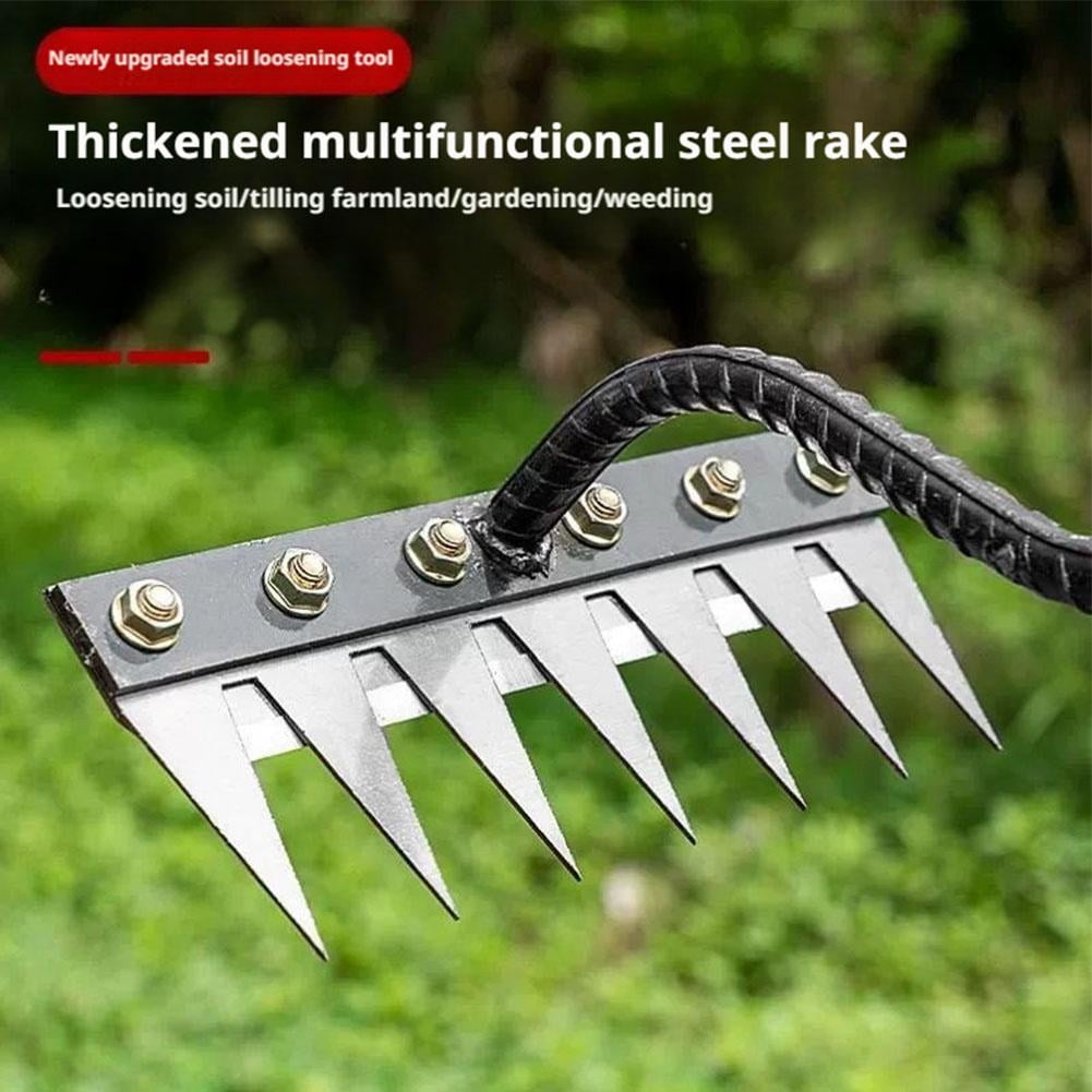 Carbon Steel Garden Weeding Rake, Detachable Manual Weed Puller Tool with Ergonomic Handle for Yard Lawn and Garden - Heavy Duty Dethatching Claw Remover
