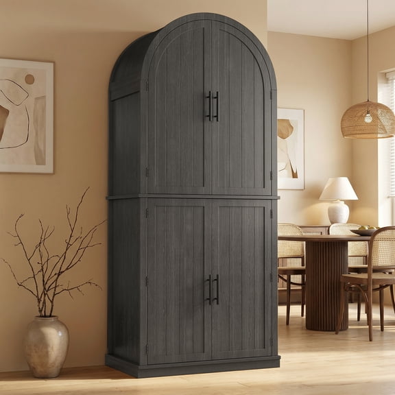 Virans 71" Tall Arched Kitchen Pantry Storage Cabinet with Drawer, 2 Doors and Adjustable Shelves, Black