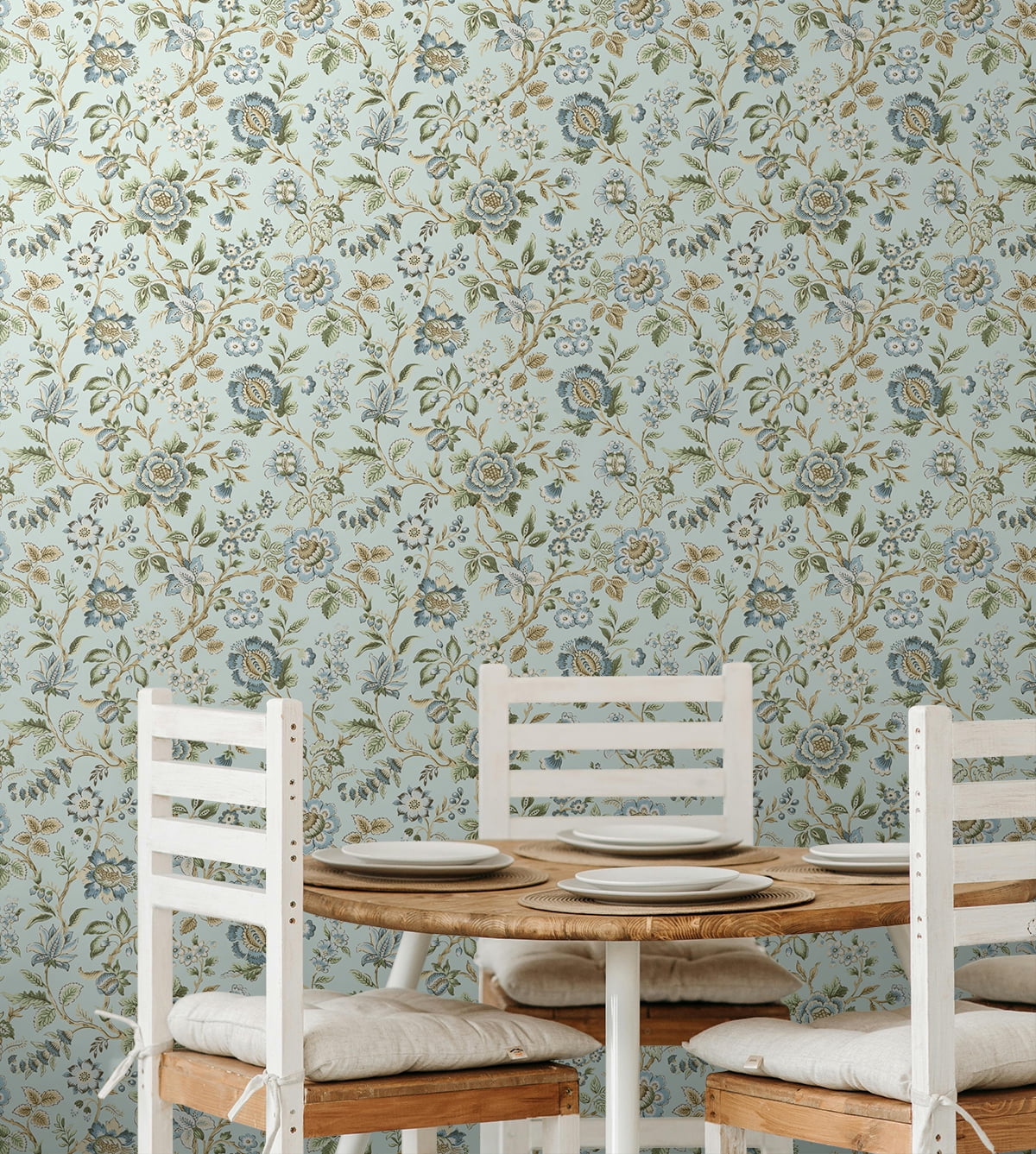 Stacy Garcia Home Sea Mist Jacobean Floral Trail Peel and Stick Wallpaper - 20.5 in. W x 10 ft. L Roll
