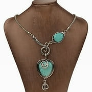 Besufy Women's Vintage Charm Heart Bib Collar Statement Pendant Turquoise Necklace-1Pcs