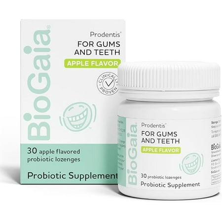 BioGaia Prodentis | Dental Probiotics for Teeth and Gums | Promotes Good Oral Health & Gut Health Too | Oral Probiotics | 30 Apple-Flavored Lozenges | 1-Pack