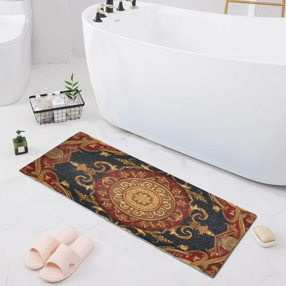 Bath Mat Soft Plush Non-Slip Absorbent Bathroom Rugs 39"x20" Retro Red Mandala