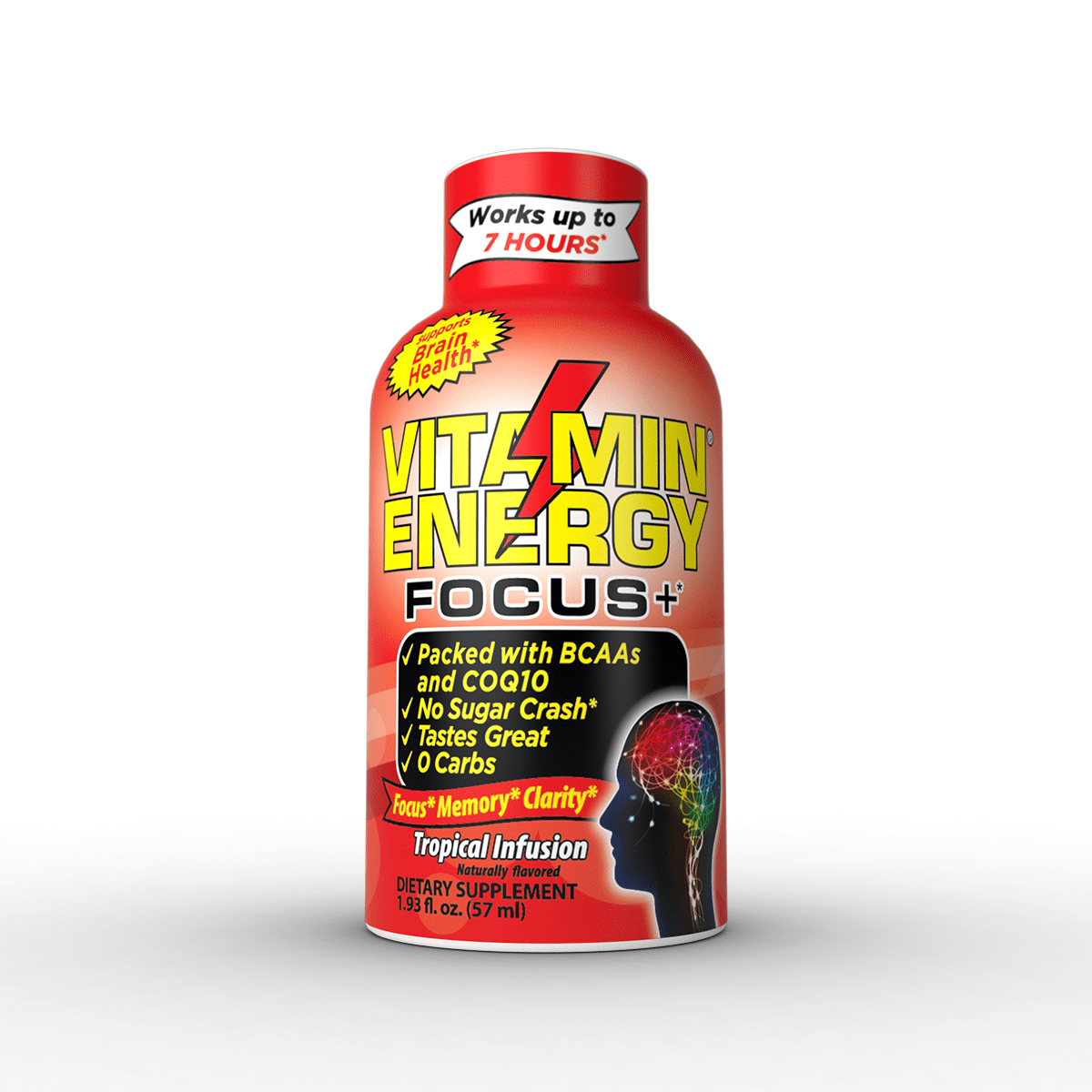 Vitamin Energy Focus+ Shots (12Pack) Energy Lasts up to 7+ Hours* Packed with BCAAs & COQ10