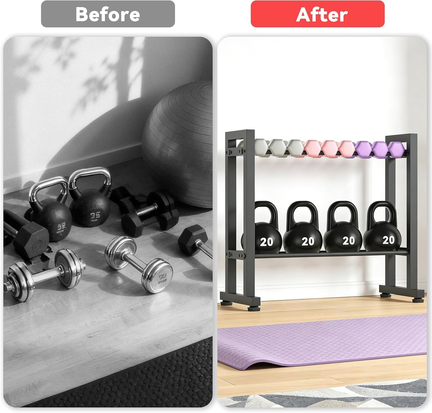 Dumbbell Rack 2-Tier 18 IN Length Adjustable Weight Rack for  Gym Dumbbells Kettlebell, Small Dumbbell Rack 250 LB Capacity, Dumbbell Rack Stand Only
