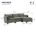 thumbnail image 3 of Noble House 107" L-Shaped Cloud Sofa, Cotton-Linen Velvet Sectional with Storage, Living Room, Modular 3-Seat, Gray, 3 of 7