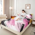 thumbnail image 4 of Manfei Modern Geometric Twin Sheet Sets,Abstract Graffiti Striped Twin Fitted Sheet,Pink Black White Flat Sheet For Girl Kids,Breathable Home Decor,3pcs, 4 of 7