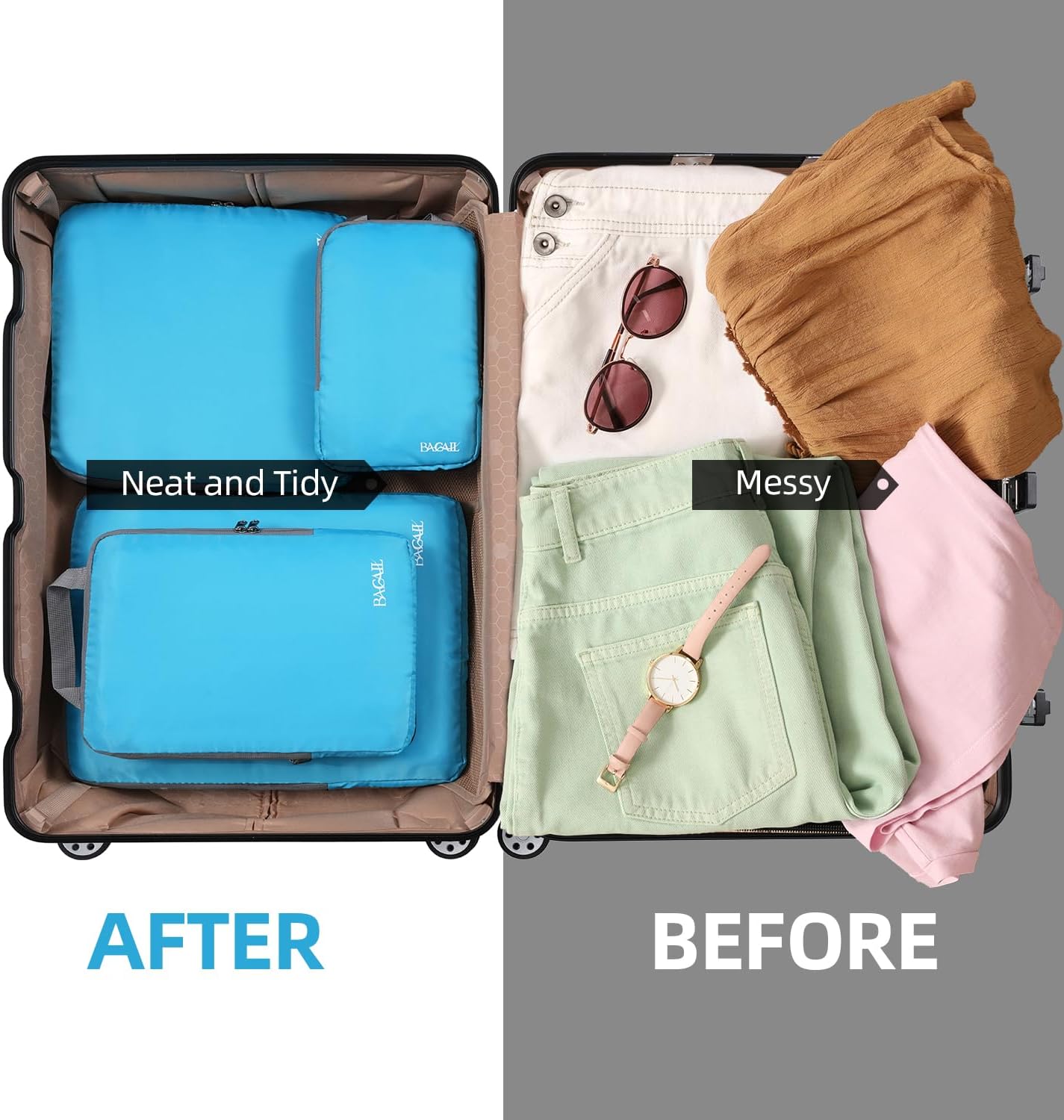 4 Set/6 Set/8 Set Compression Packing Cubes Travel Accessories Expandable Packing Organizers (Square Mesh, 05-Beige)