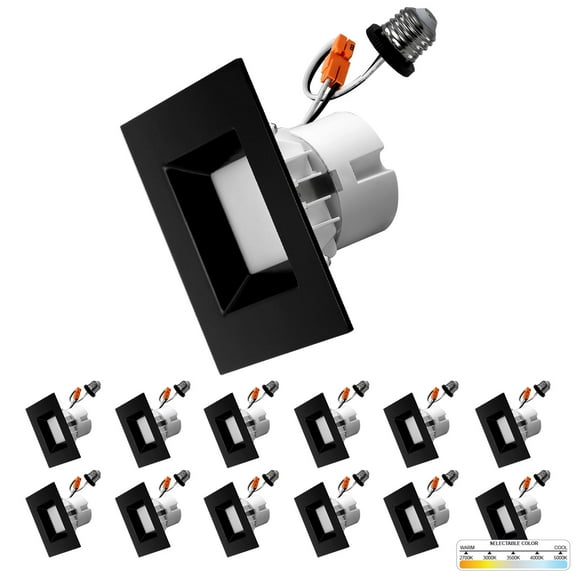 NUWATT 12 Pack, 4 Inch Retrofit LED Square Recessed Lighting, 5CCT 2700K/3000K/3500K/4000K/5000K Selectable, 750 Lumens, 11W, Black Trim Square Can Light, Dimmable Ceiling Light Wet Rated, ETL Listed