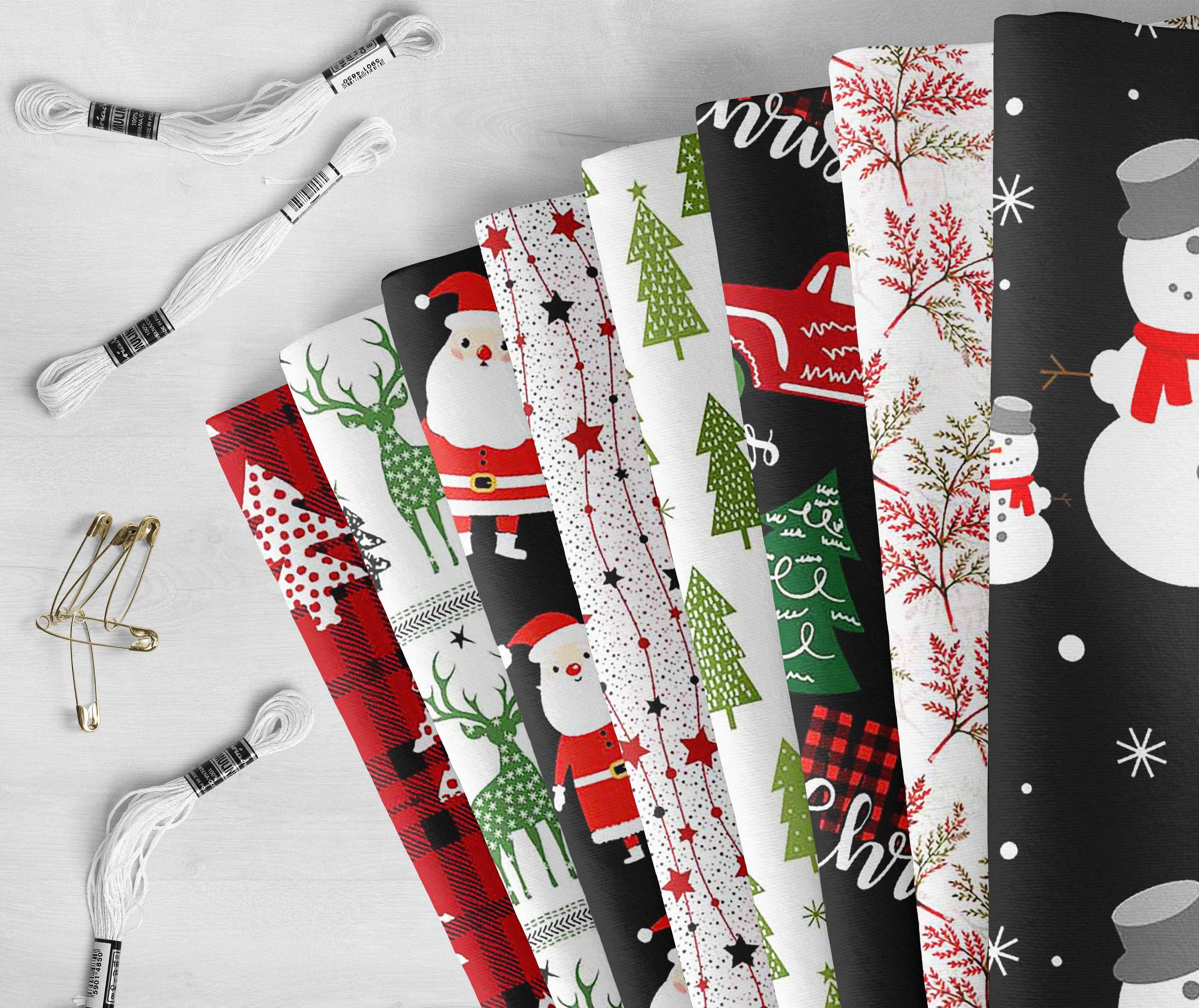Soimoi 8 Pc Fat Quarter Bundle,ChristmasPrint 18"x 22"DIY Patchwork-100% CottonPre-Cut Quilting Fabric Red, Black, White & Green