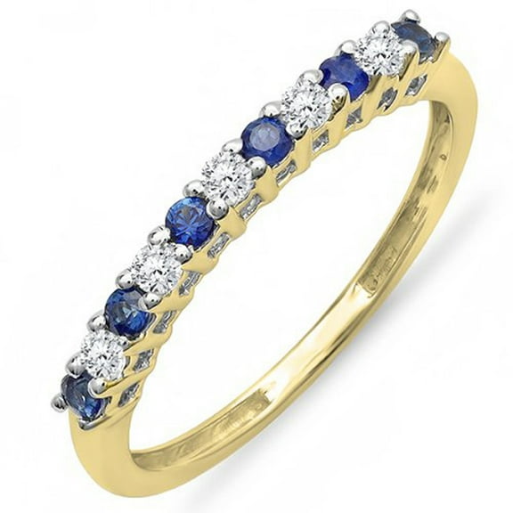 0.33 Carat (ctw) 10K Yellow Gold Round White Diamond & Blue Sapphire Anniversary Stackable Wedding Band 1/3 CT
