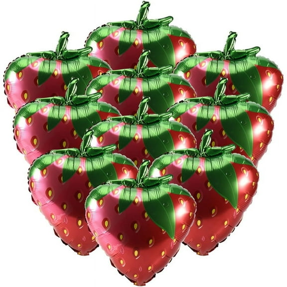 10Pcs Strawberry Balloons Sweet Foil Mylar for Girls Themed Birthday Party Decorations