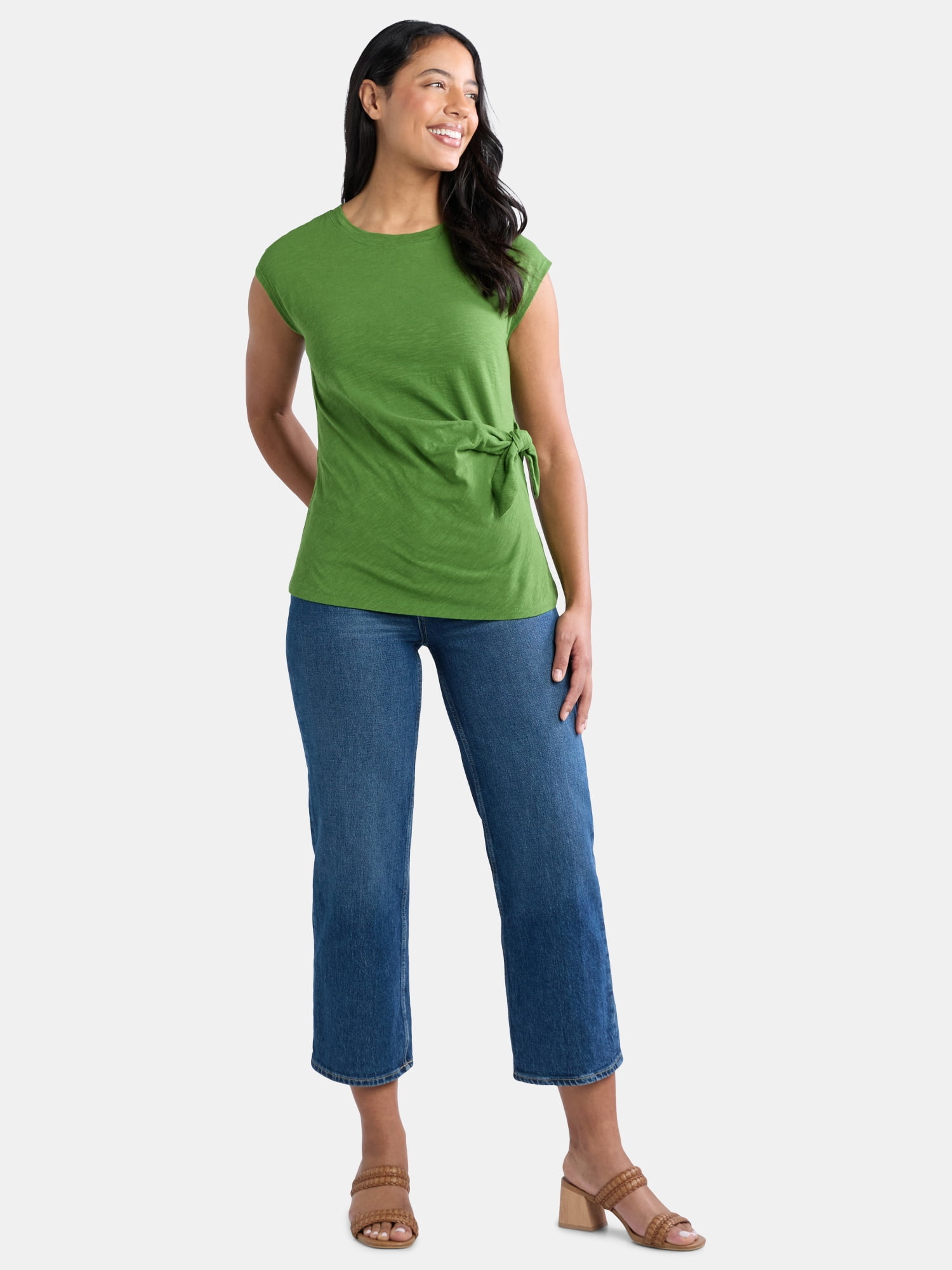 Time and Tru Women's Cotton Side Tie Top, Sizes XS-XXXL
