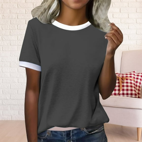 Gray Women's Short Sleeve T-shirt, Women'S Spring Round Neck Color Blocked Loose Casual Short Sleeve T Shirt,Women's Short sleeve T-shirt L