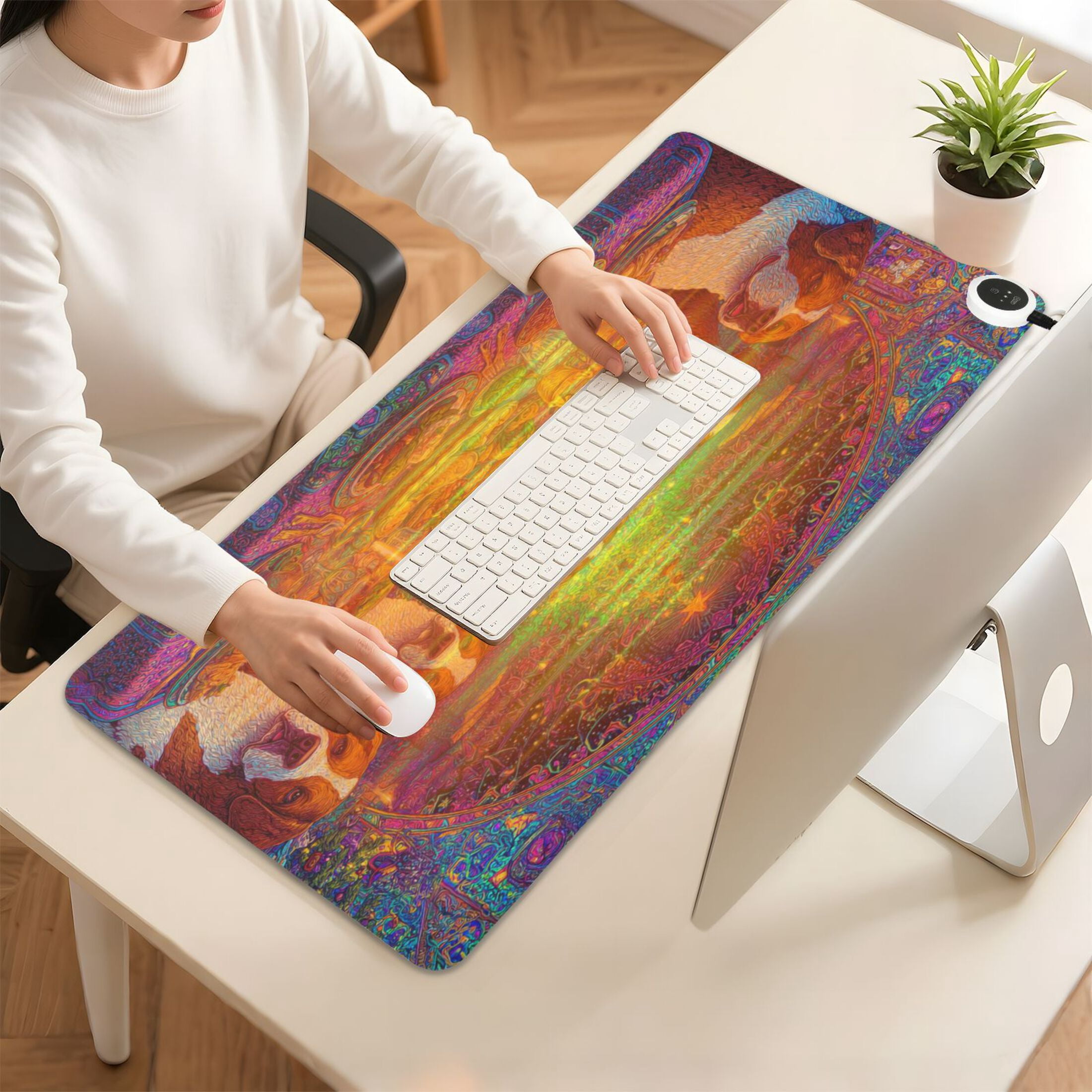 Large Heated Desk Mat Mouse Pad 31.5"x13"PU Leather Graphene Heating Desk Warmer with 3 Temperature Settings 110V US Plug Non-Slip Warm Pad for Home, Office, and Gaming Big Dogs Celebrating Christmas