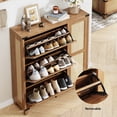 thumbnail image 6 of 42.5" Rattan Style Shoe Storage Cabinet for Entryway with 3 Flip Drawers, Freestanding Hidden Shoe Organizer with Adjustable Shelves & Legs, 3-Tier Storage Cabinet, Walnut, 6 of 10