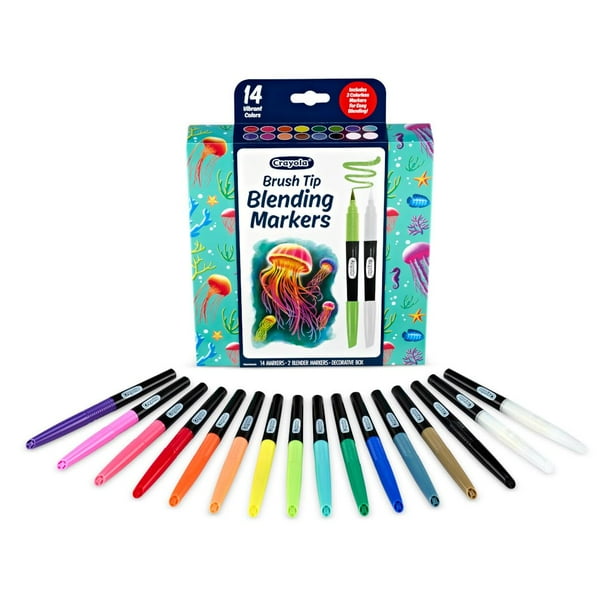 Juego de marcadores de mezcla Crayola, 16 marcadores, 2 licuadoras incoloras, marcadores para colorear para adultos, regalos para adolescentes y adultos