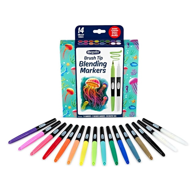 Juego de marcadores de mezcla Crayola, 16 marcadores, 2 licuadoras incoloras, marcadores para colorear para adultos, regalos para adolescentes y adultos