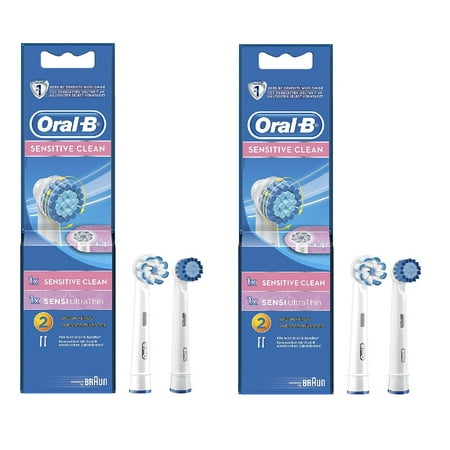 OralB Sensitive Clean Replacement Brush Heads, 2 Count (Pack of 2) + Facial Hair Remover