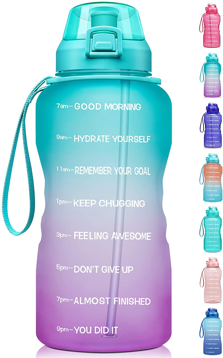 Venture Pal Large 64oz/128oz Motivational Water Bottle with Time Marker & Straw,Leakproof Tritan BPA Free Water Jug,Ensure You Drink Enough Water Daily for Fitness,Gym and Outdoor Sports 