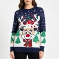 thumbnail image 3 of FRSASU Women's Christmas Sweater Reindeer Snowflake Tree Jacquard Long Sleeve Round Neck Knit Holiday Party Pullover Jumper Blue-C, 3 of 7