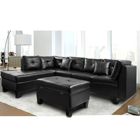 Merax Sectional Sofa with Chaise and Storage Ottoman, PU leather