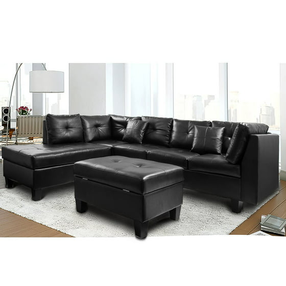 Harper&Bright Designs PU leather Sectional Sofa with Chaise and Storage Ottoman