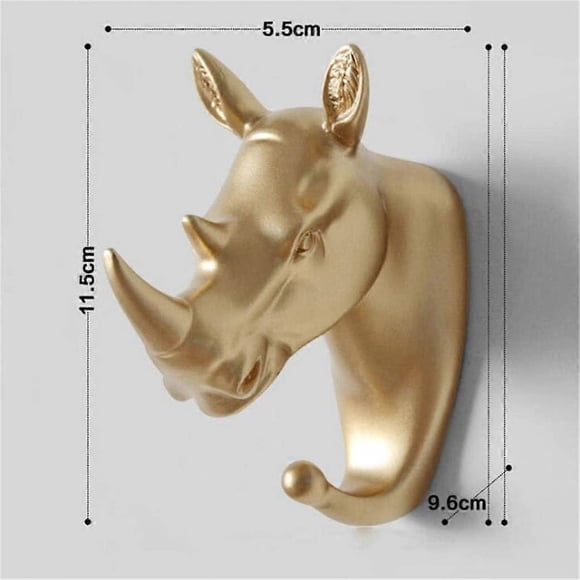 SZTXJ Gold Rhino Animal Wall Hooks Heavy Duty Hooks Creative Multipurpose Hooks for Clothes Hats Scarves Dresses Towels Bags Home Storage Hooks