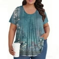 thumbnail image 5 of TQWQT Plus Size Tops for Women Summer Ladies Plus Size Tops Crew Neck Plus Size Tops Short Sleeves Floral Print Dressy Casual Tshirt Loose Fit Summer Curvy Women Outfits Sky Blue L, 5 of 5