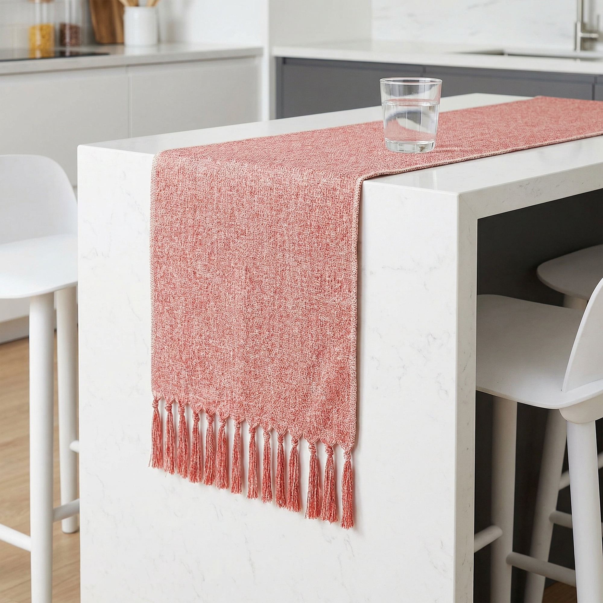 Unique Bargains Birthday Decorations Table Runner with Tassels Pink 13x63in