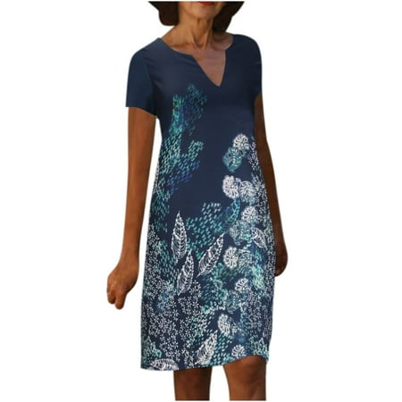 

Maxi Dress for Women Pink Dress for Women Women s Fashion Leisure Temperament Pullover Short Sleeve Print Leisure Loose Waist Mid-Skirt Dress Dress Pants Women Sequin Dress for Women Blue XL