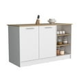 thumbnail image 4 of Depot E-Shop Kitchen Island Two Cabinets, Three Open Shelves, White / Natural Oak, 4 of 5